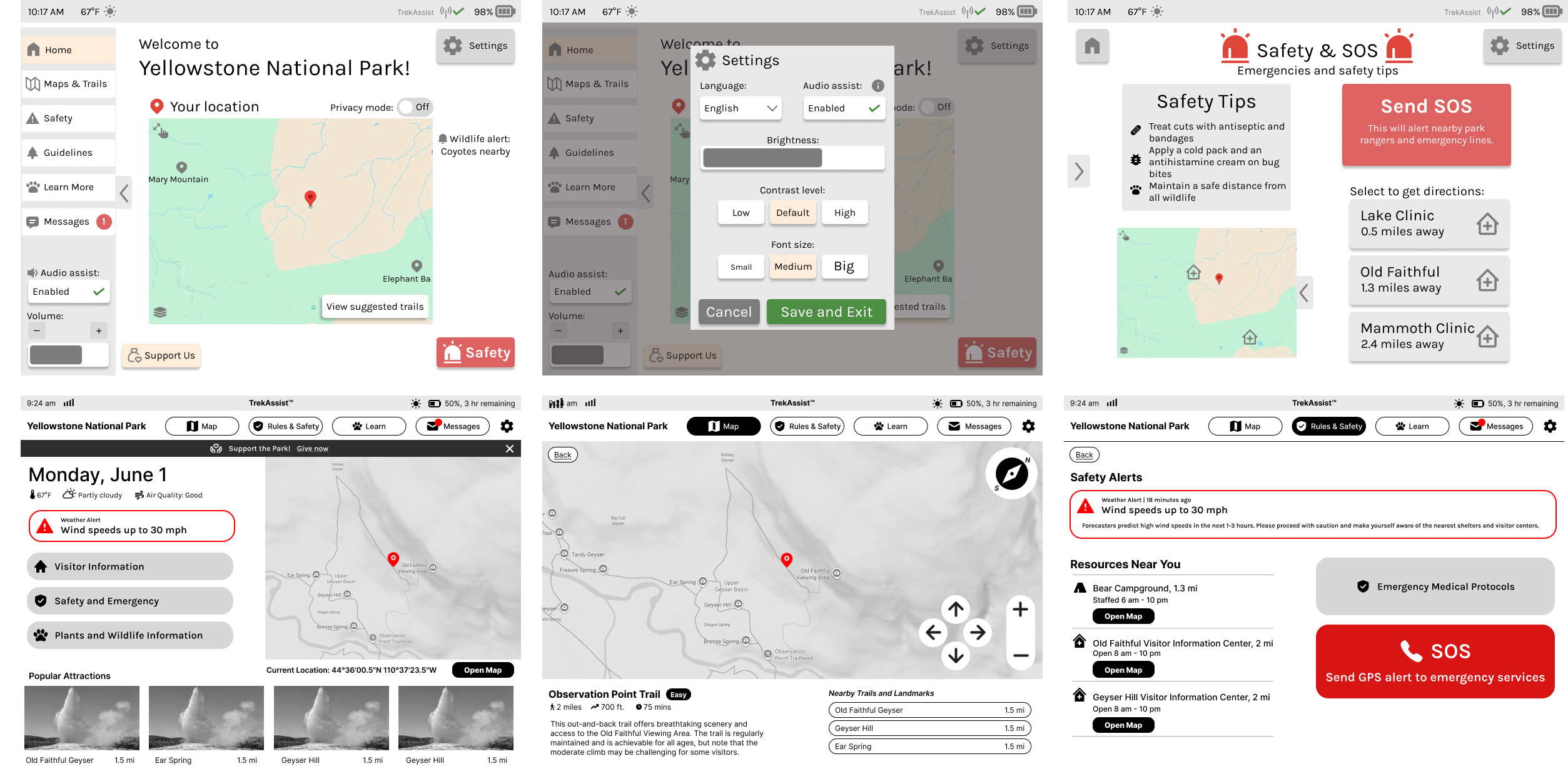 TrekAssist wireframes